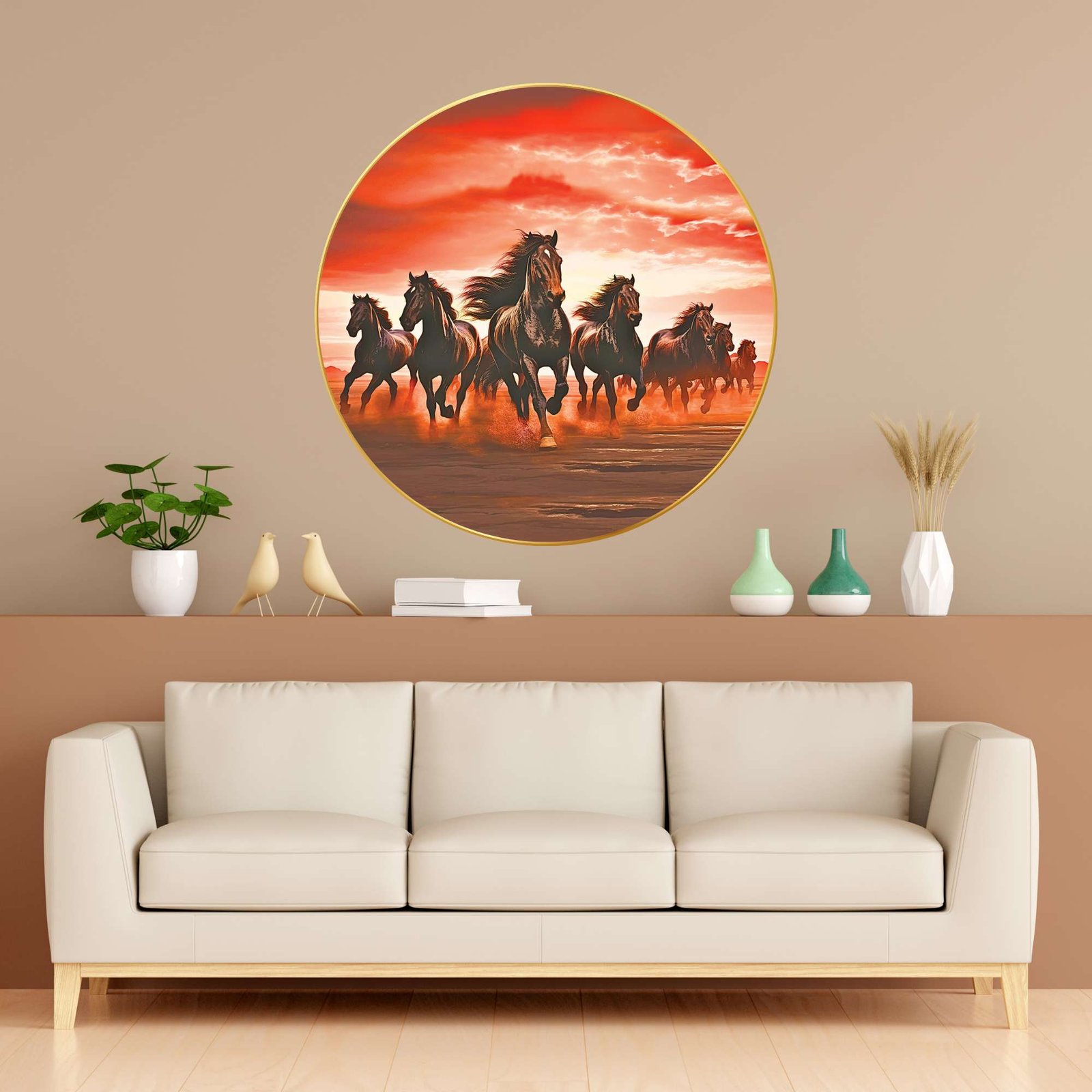 Wall Painting for Wall Decoration with Frame Sparkle Glossy Round Golden Framed Large Painting Office, Living Room, Bedroom, Home Decoration