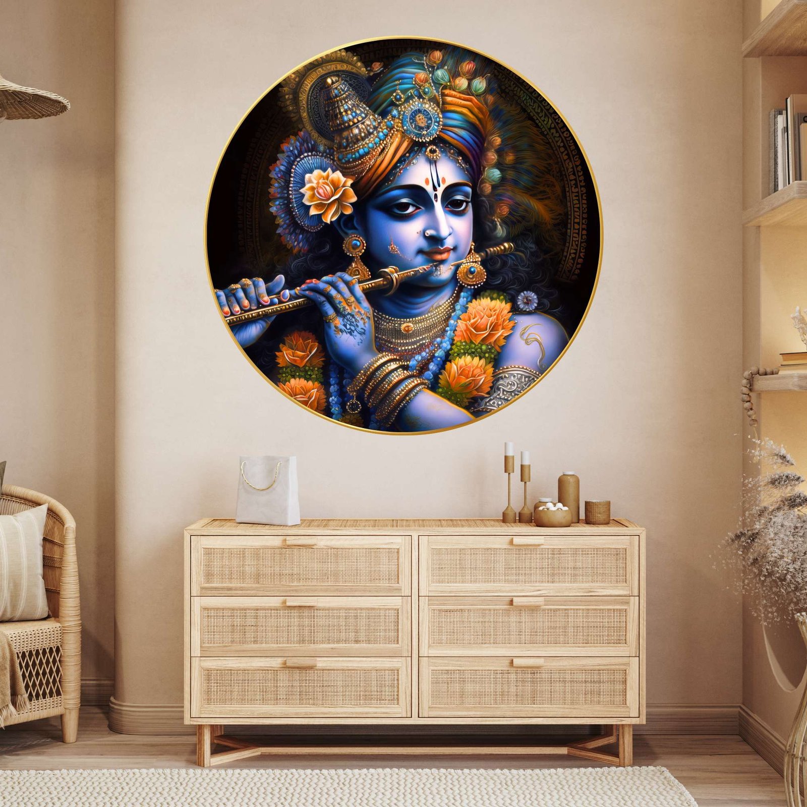 Wall Painting for Wall Decoration with Frame Sparkle Glossy Round Golden Framed Large Painting Office, Living Room, Bedroom, Home Decoration - Image 3