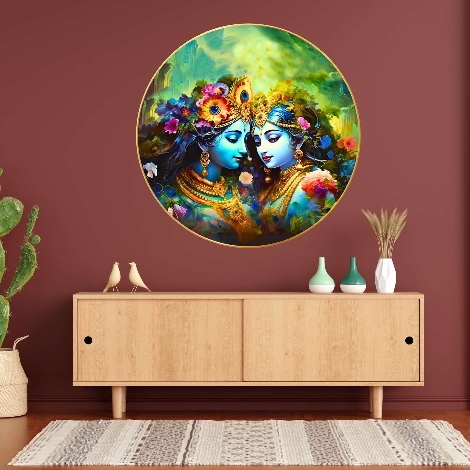 Wall Painting for Wall Decoration with Frame Sparkle Glossy Round Golden Framed Large Painting Office, Living Room, Bedroom, Home Decoration