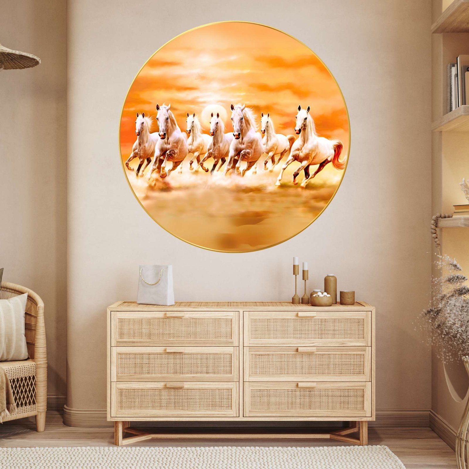 Wall Painting for Wall Decoration with Frame Sparkle Glossy Round Golden Framed Large Painting Office, Living Room, Bedroom, Home Decoration - Image 4